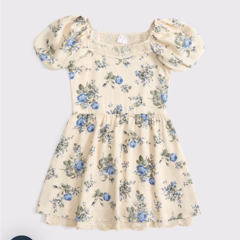 Abercrombie & Fitch Floral Kids Dress in Cream and Blue